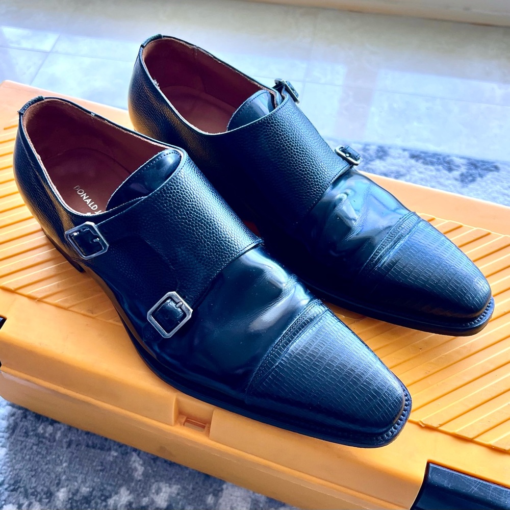 Donald Pliner Men's Black Double Monk Strap Shoes